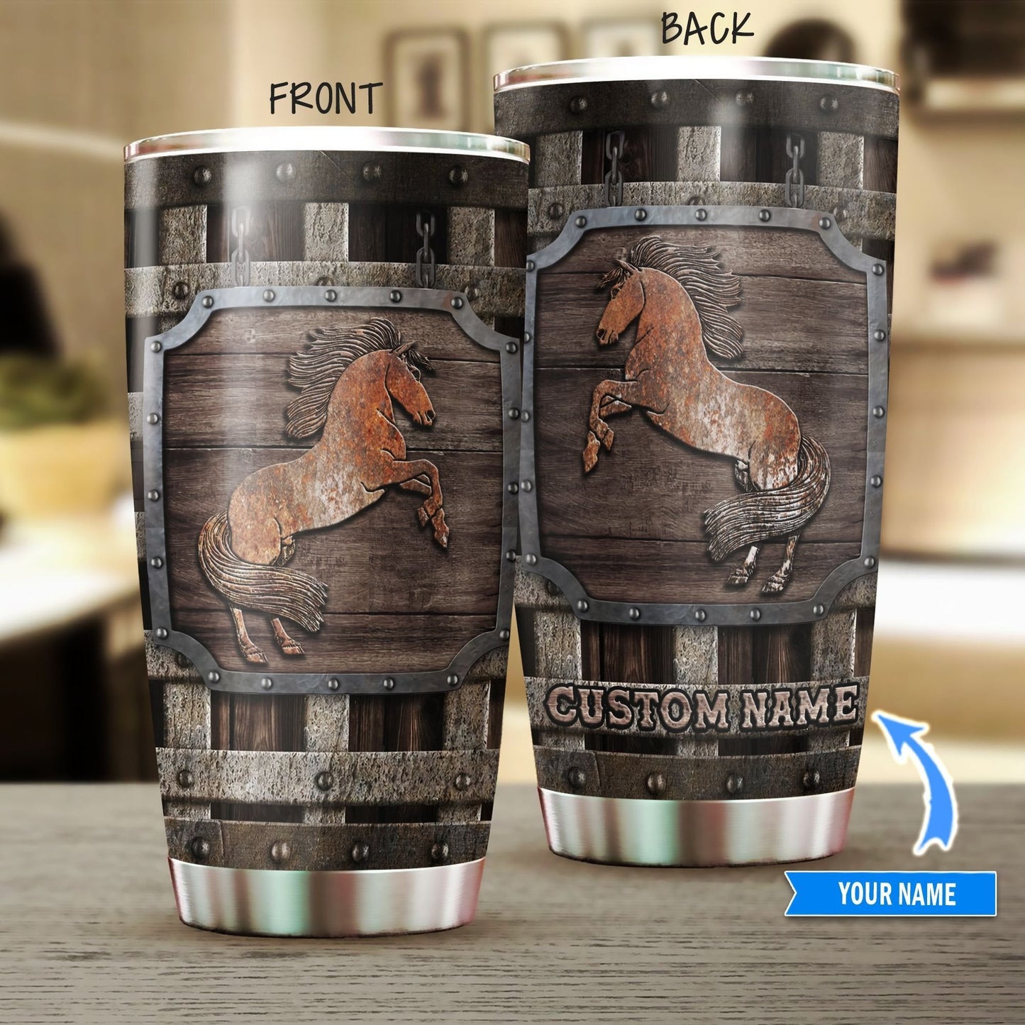 Love Horse Wood Pattern Print Personalized Horse Tumbler 0523