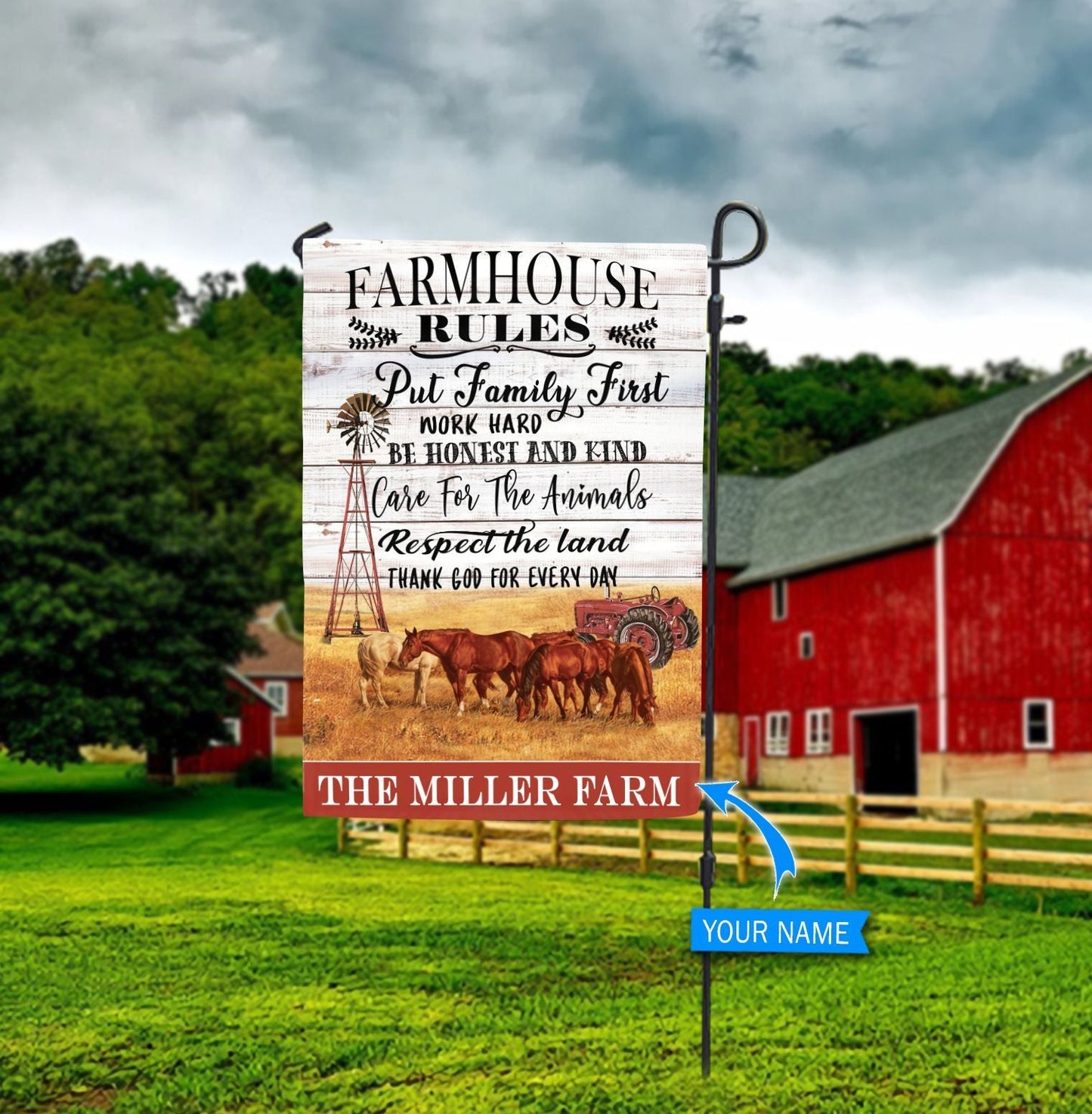 Farmhouse Rule Personalized Horse Garden Flag 0523