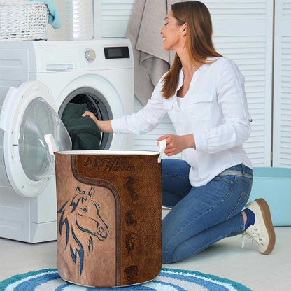Love Horses Leather Pattern Print Horse Storage Basket 0622