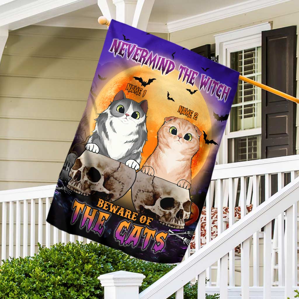 Beware Of The Cats - Personalized Halloween Witch House Flag