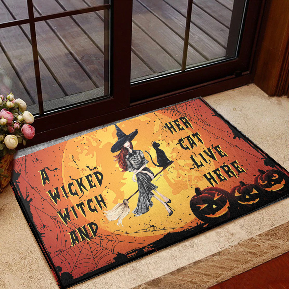 A Wicked Witch And Her Cat Live Here - Witch Doormat 0822