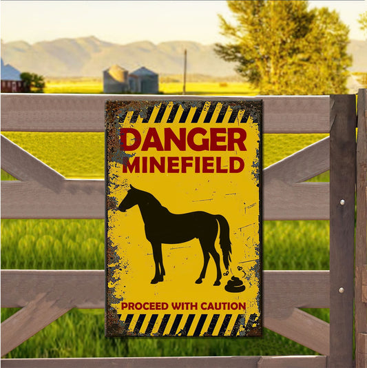 Danger Proceed With Caution Horse Rectangle Metal Sign 0523