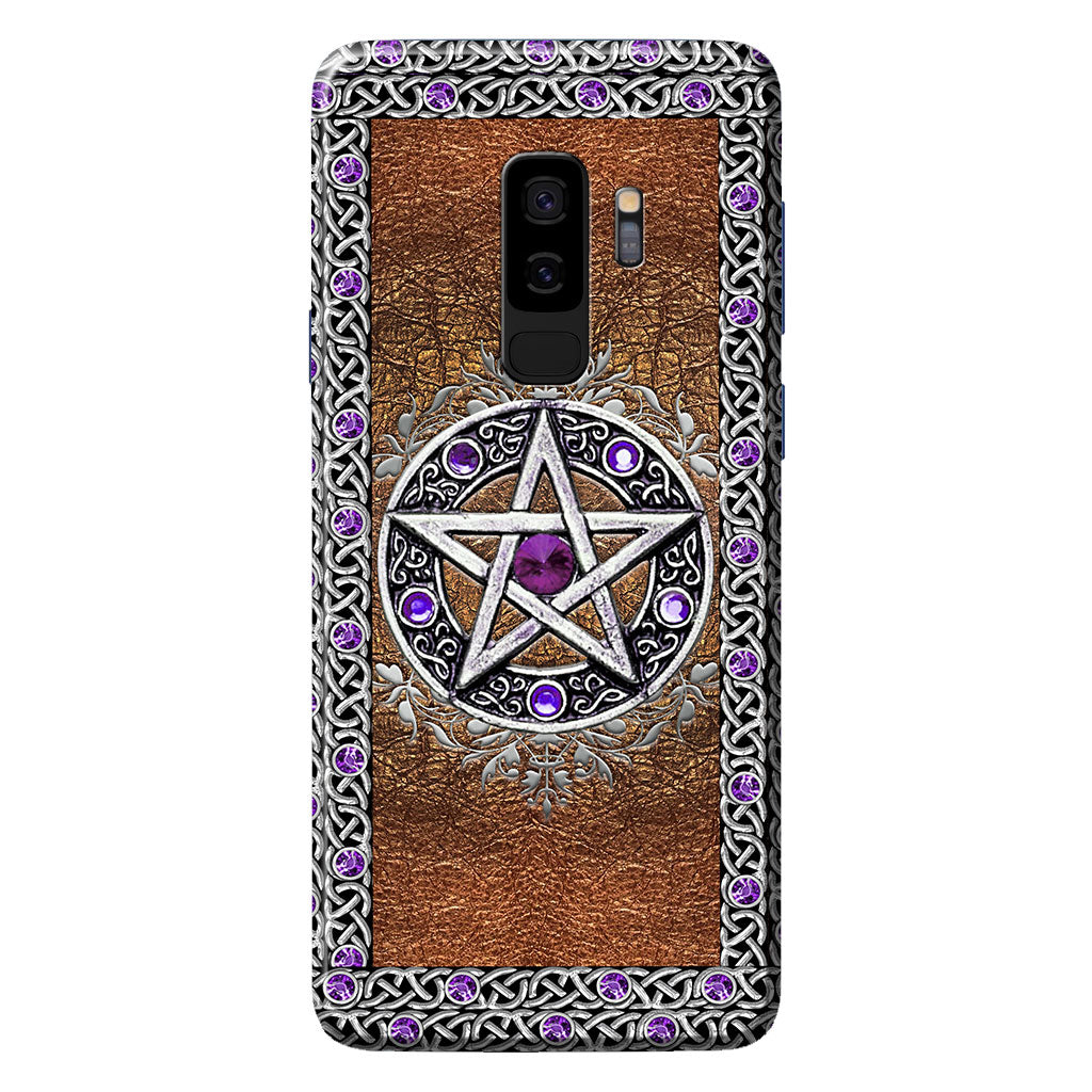 Purple Pentacle Witch - Personalized Phone Case With Leather Pattern Print