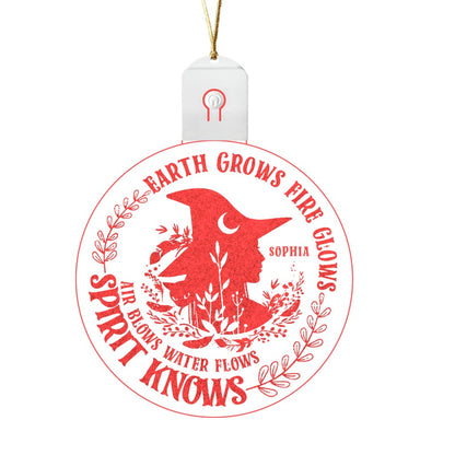 Earth Grows Fire Glows - Personalized Christmas Witch Round Led Acrylic Ornament