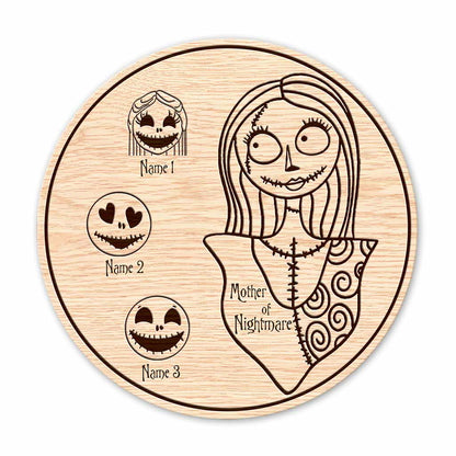 Mother Of Nightmare - Personalized Mother's Day Nightmare Round Wood Sign With 3D Pattern Print
