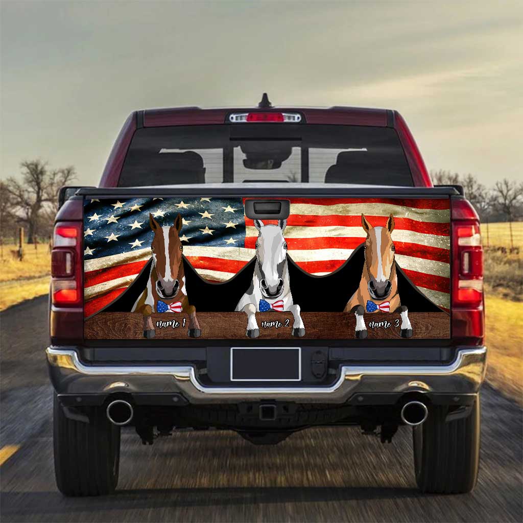 Red, White And Blue Horses - Personalized Independence Day Truck Tailgate Decal