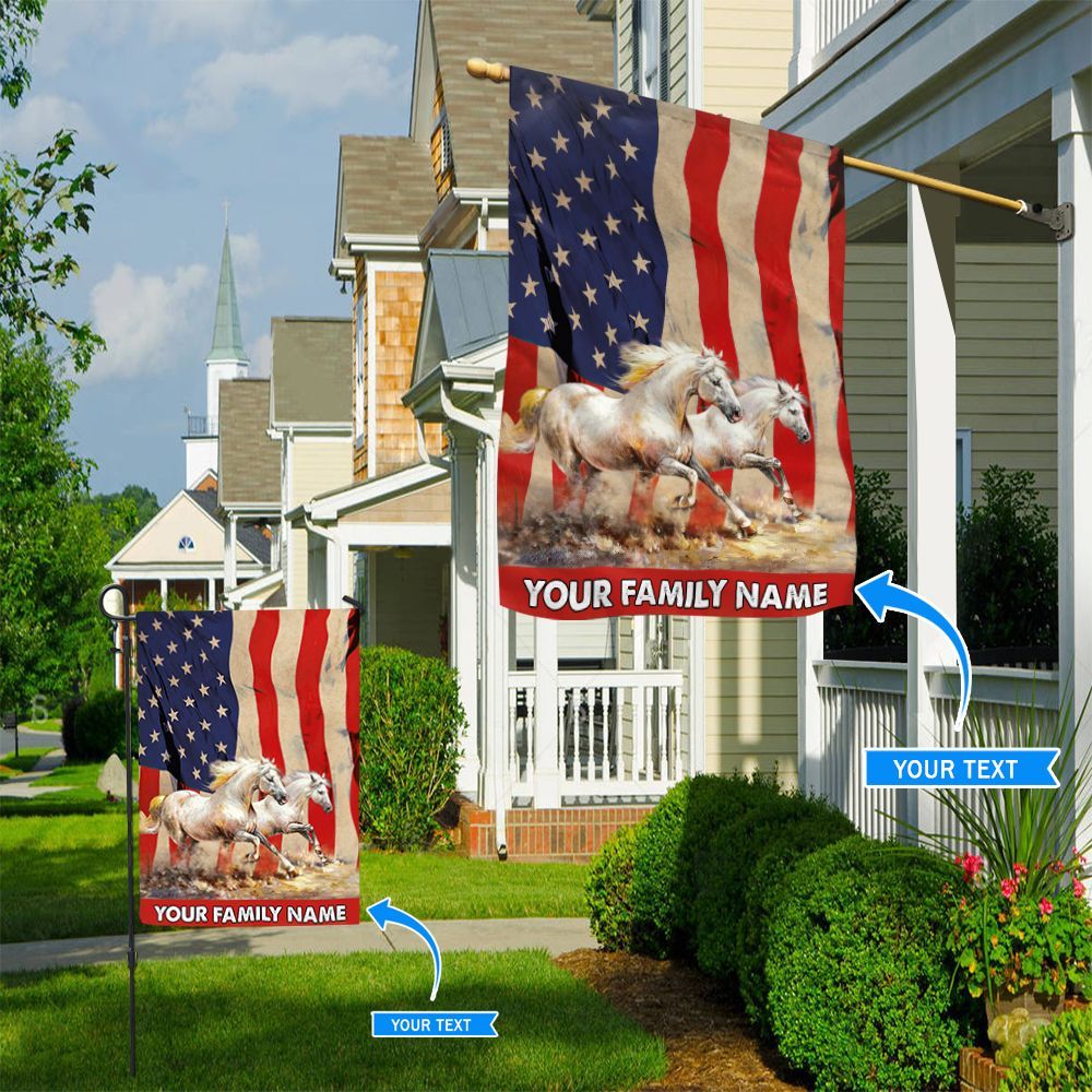 White Horse American Personalized Horse House Flag 0523