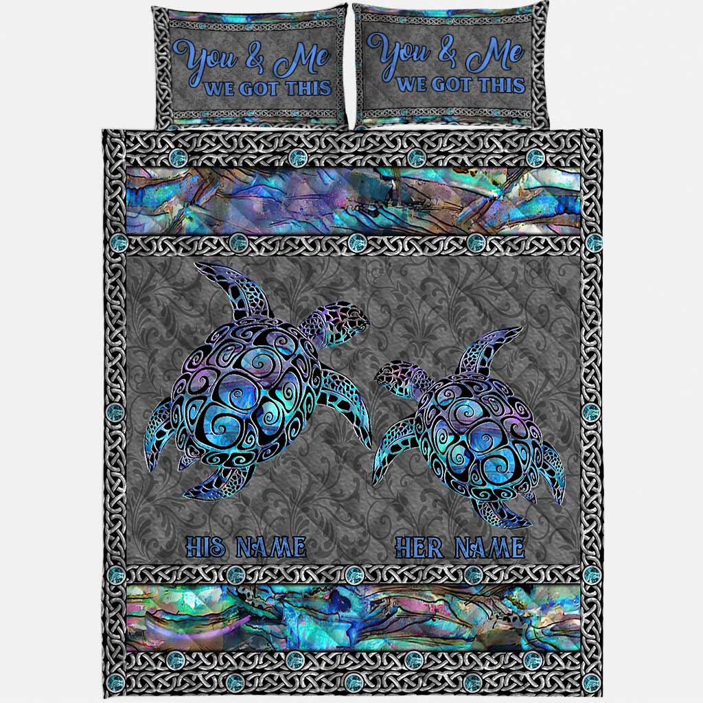 So Many In The Ocean - Personalized Turtle Quilt Set With 3D Pattern Print