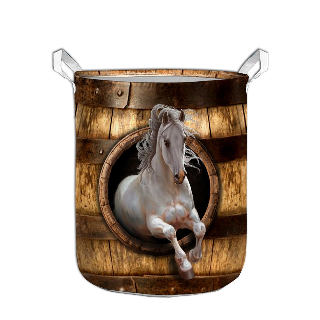 White Horse Faux Wood - Horse Riding Lover - Horse Owner Storage Basket 0921