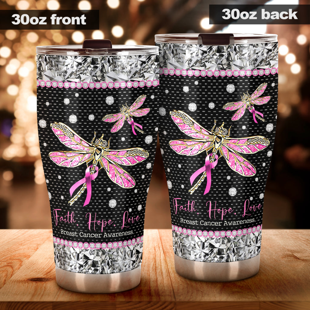 Faith Hope Love - Breast Cancer Awareness Tumbler With Rhinestone Pattern Print 0622