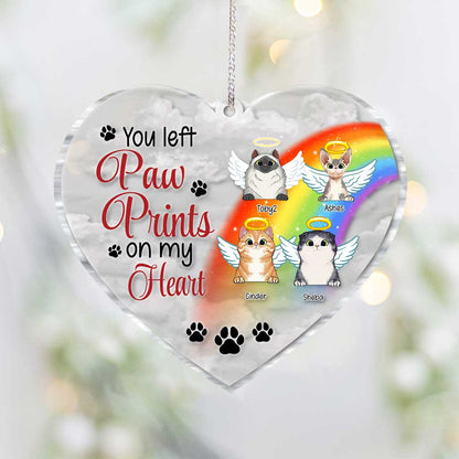 You Left Paw Prints On My Heart - Personalized Christmas Cat Transparent Ornament