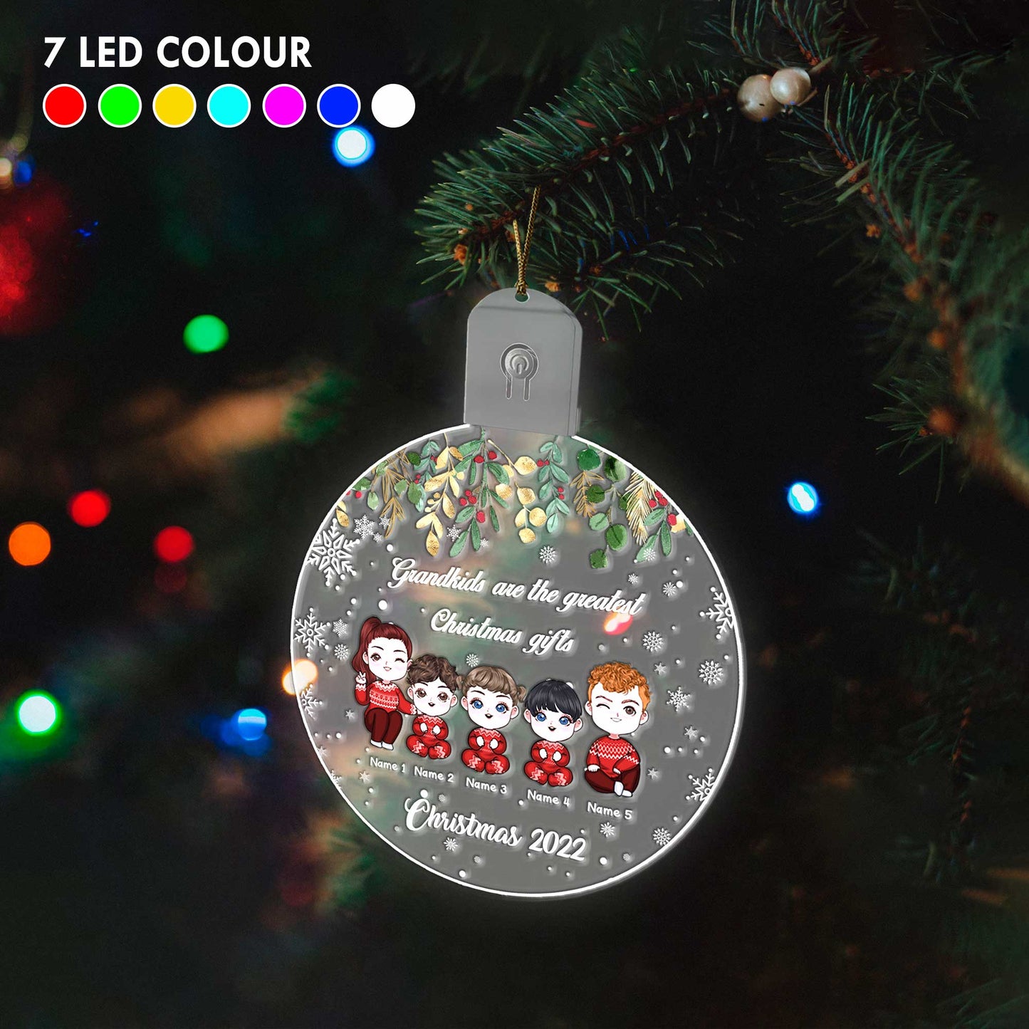 Grandkids Are The Greatest Christmas Gift - Personalized Grandma Round Led Acrylic Ornament