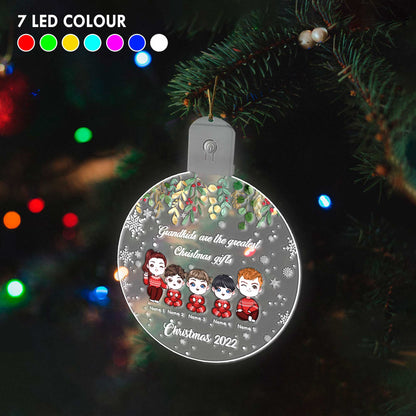 Grandkids Are The Greatest Christmas Gift - Personalized Grandma Round Led Acrylic Ornament