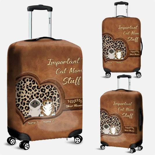Important Cat Mom Stuff - Personalized Luggage Cover