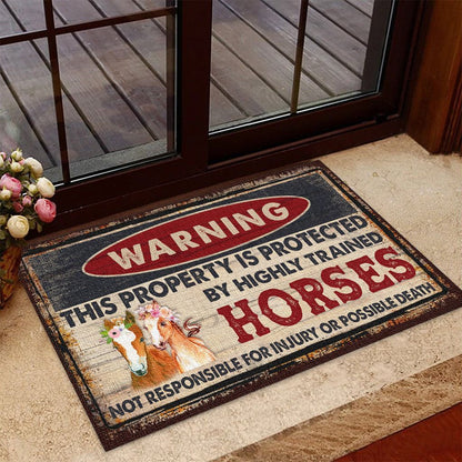 Warning Horses Horse Doormat 0523