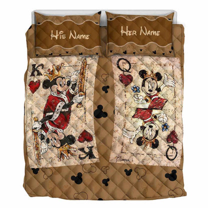 His Queen Her King - Personalized Couple Mouse Quilt Set With Leather Pattern Print