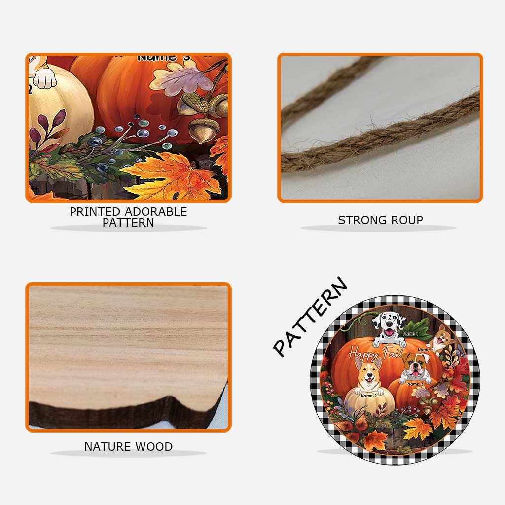 Happy Fall - Personalized Fall Dog Round Wood Sign