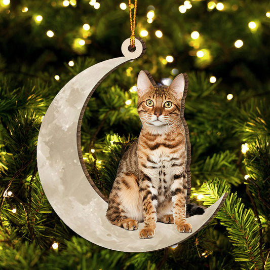 Bengal Cat Sits On The Moons - Cat Ornament (Printed On Both Sides) 1022