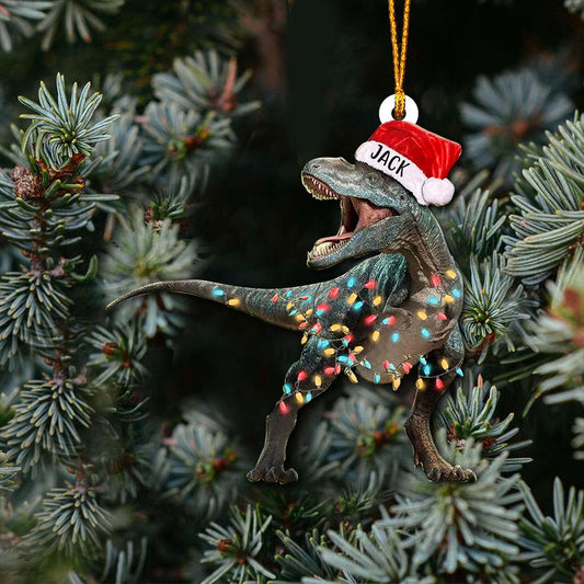 T-rex Dinosaur Christmas Lights - Personalized Dinosaur Ornament (Printed On Both Sides) 1122