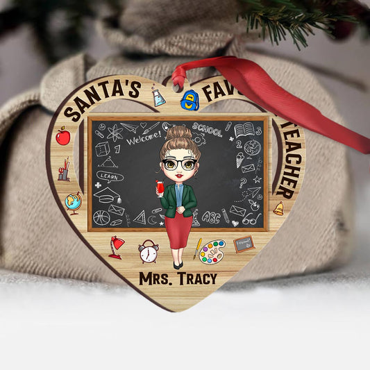 Santa's Favorite Teacher - Personalized Christmas Teacher Ornament (Printed On Both Sides)