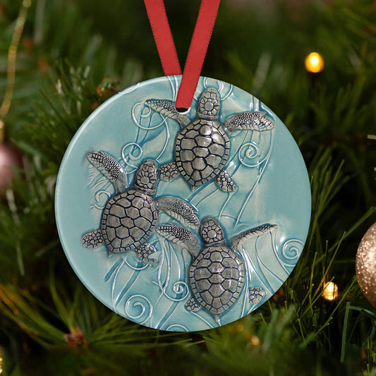 Turtle Love Ocean Forever Turtle - Round Aluminium Ornament (Printed On Both Sides) 1122