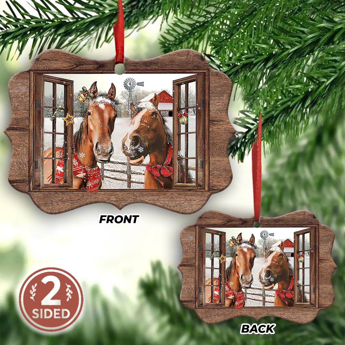 Horse Christmas Farmhouse - Horse Ornament (Printed On Both Sides) 1022
