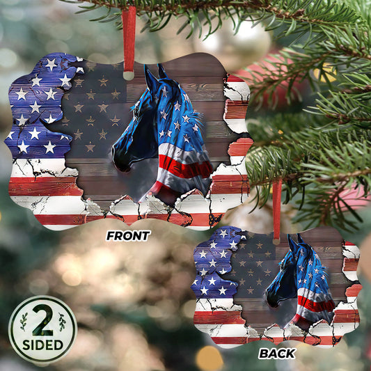 Horse American Flag - Horse Ornament (Printed On Both Sides) 1022