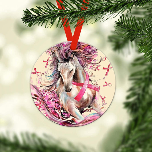 Horse Breast Cancer Circle - Horse Ornament (Printed On Both Sides) 1022
