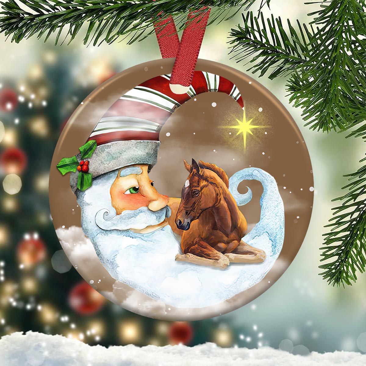 Horse Santa Moon Christmas - Horse Ornament (Printed On Both Sides) 1022