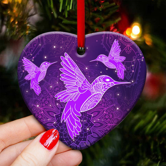 Hummingbird Purple Mandala Style Hummingbird - Heart Aluminium Ornament (Printed On Both Sides) 1122