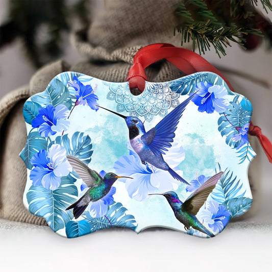 Hummingbird Blue Mandala Spring Hummingbird - Medallion Aluminium Ornament (Printed On Both Sides) 1122