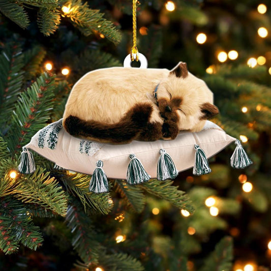 Cat Sleeping On Pillow Merry - Cat Ornament (Printed On Both Sides) 1122