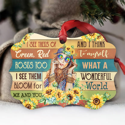 Hippie What A Wonderful World Hippie - Medallion Aluminium Ornament (Printed On Both Sides) 1122