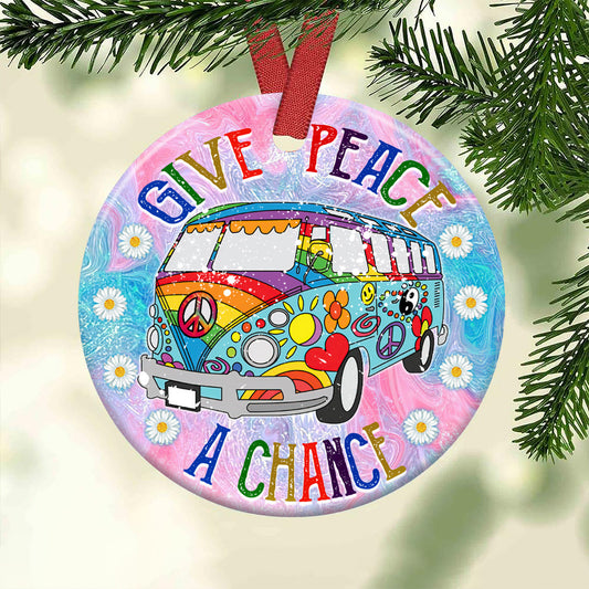 Hippie Give Peace A Chance Hippie - Round Aluminium Ornament (Printed On Both Sides) 1122