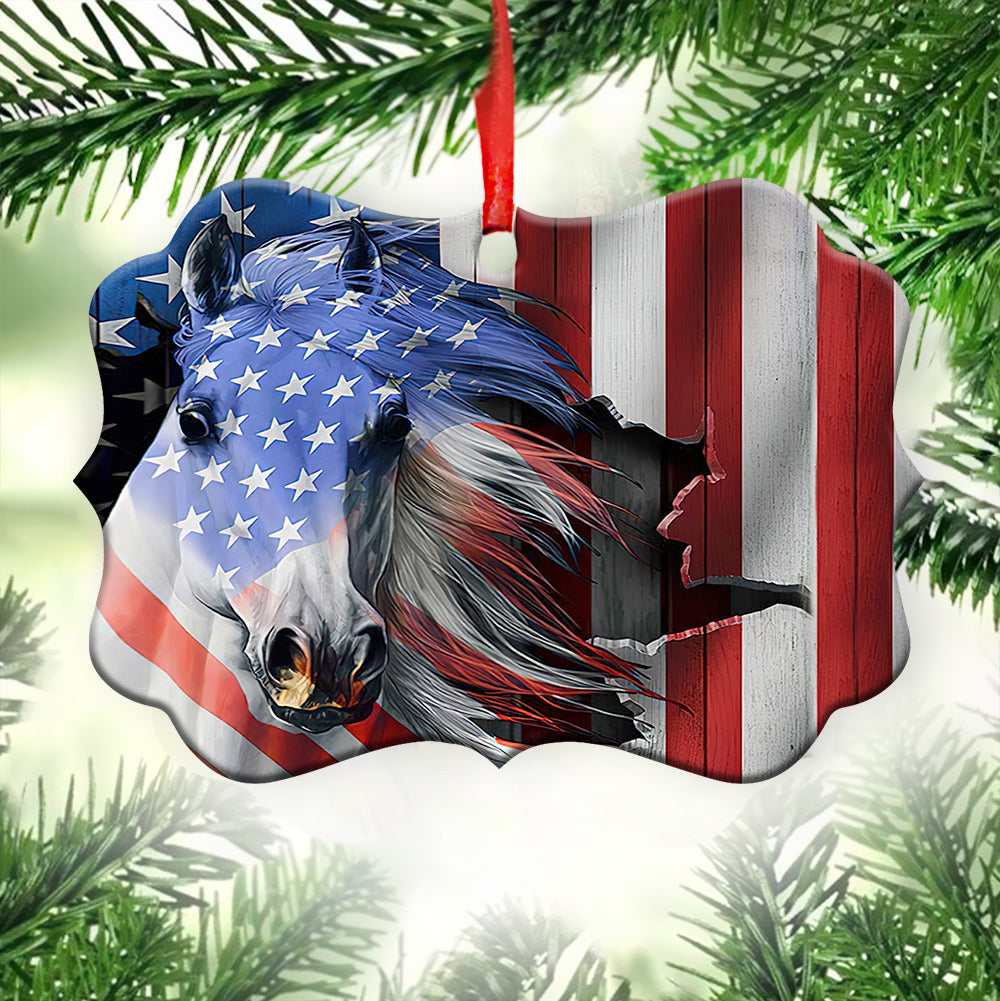 Horse American Flag - Horse Ornament (Printed On Both Sides) 1022