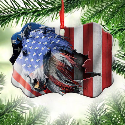 Horse American Flag - Horse Ornament (Printed On Both Sides) 1022