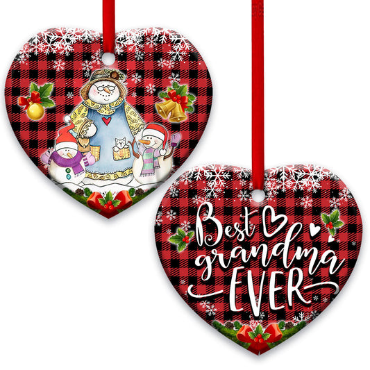 Family Snowman Best Grandma Ever - Grandma Ornament (Printed On Both Sides) 1022