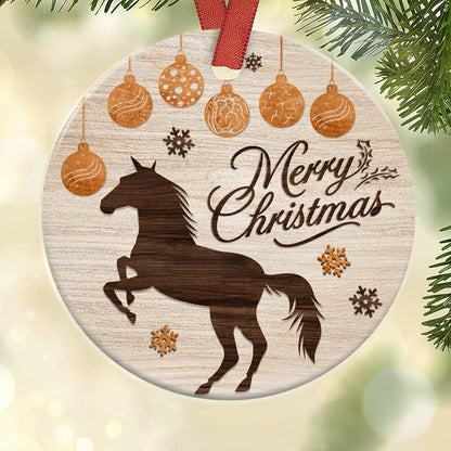 Horse Wooden Style Merry Christmas - Horse Ornament (Printed On Both Sides) 1022