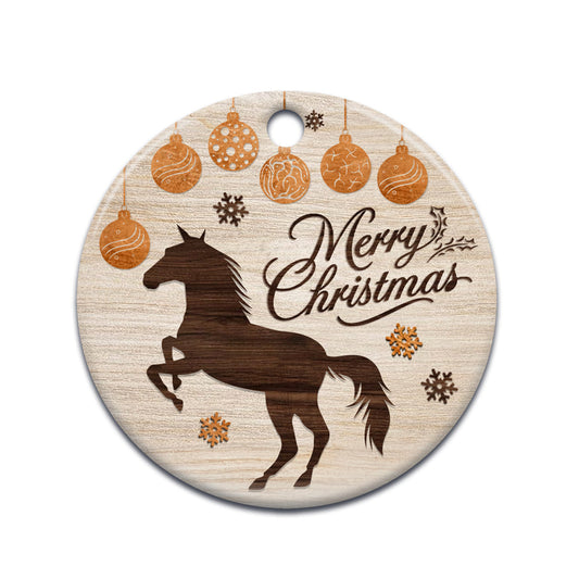 Horse Wooden Style Merry Christmas - Horse Ornament (Printed On Both Sides) 1022
