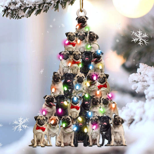 Pug Christmas Tree Shaped - Dog Ornament (Printed On Both Sides) 1122
