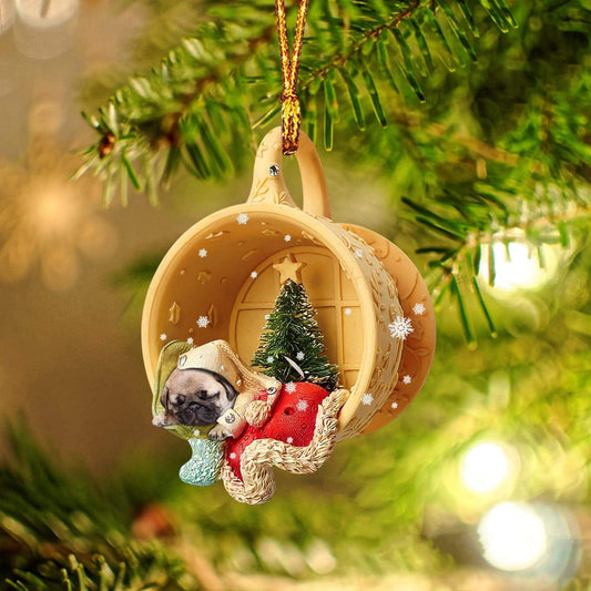Pug Sleeping In A Cup - Dog Ornament (Printed On Both Sides) 1122
