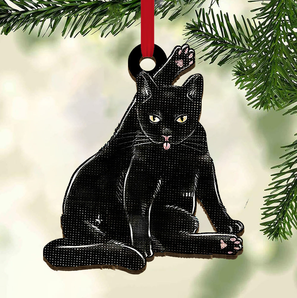 Black Cat Naughty Remember To Wipe - Cat Ornament (Printed On Both Sides) 1122