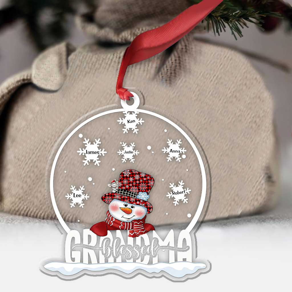 Snowman Grandma Snowglobe - Personalized Transparent Ornament