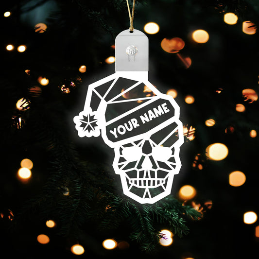 Geometric Santa Skull - Personalized Christmas Skull Shaped Led Acrylic Ornament