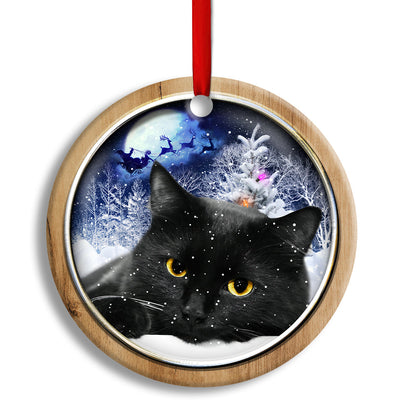 Black Cat Christmas Night - Cat Ornament (Printed On Both Sides) 1022