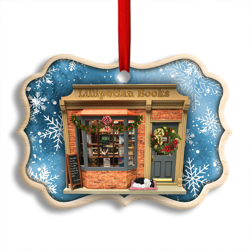 Bookstore Christmas Book And Snowflakes - Book Ornament (Printed On Both Sides) 1122
