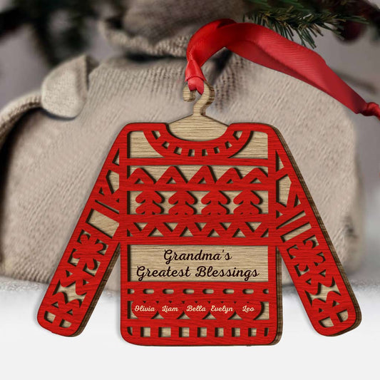 Grandma's Sweater Greatest Blessings - Personalized Christmas Layered Wood Ornament