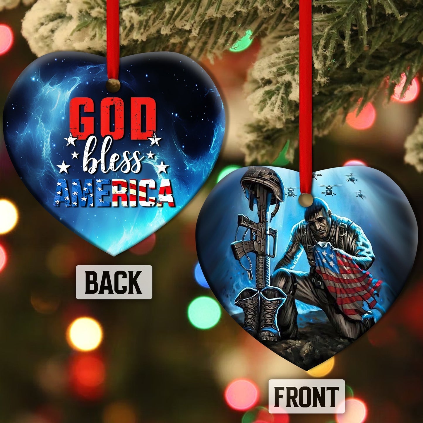 Veteran God Bless America Eagle USA Flag Vintage - Veteran Ornament (Printed On Both Sides) 1122