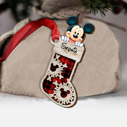 Magical Mouse Ears Sock - Personalized Christmas Mouse Layered Wood Ornament