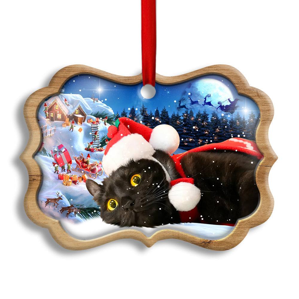 Christmas Night Black Cat - Cat Ornament (Printed On Both Sides) 1022